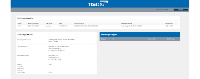 ETA-Portal in TISLOG | TIS GmbH