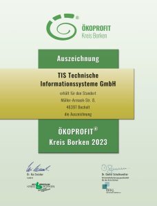 Ökoprofit Urkunde für die TIS GmbH