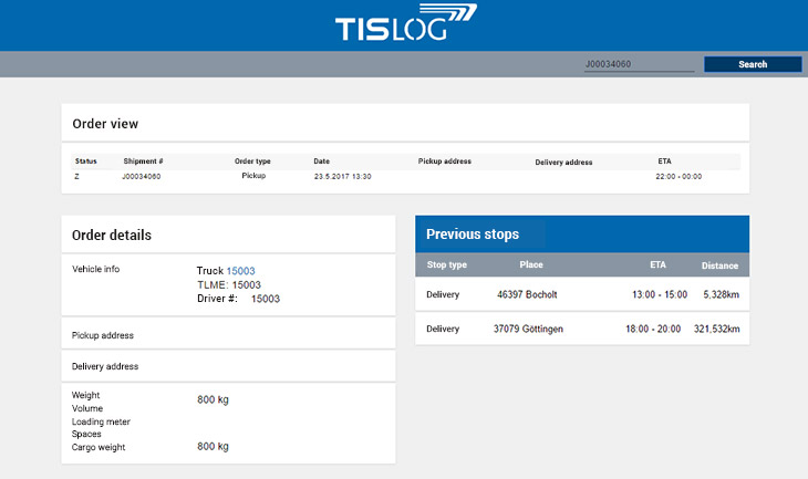TISLOG Logistics Software Order Monitor